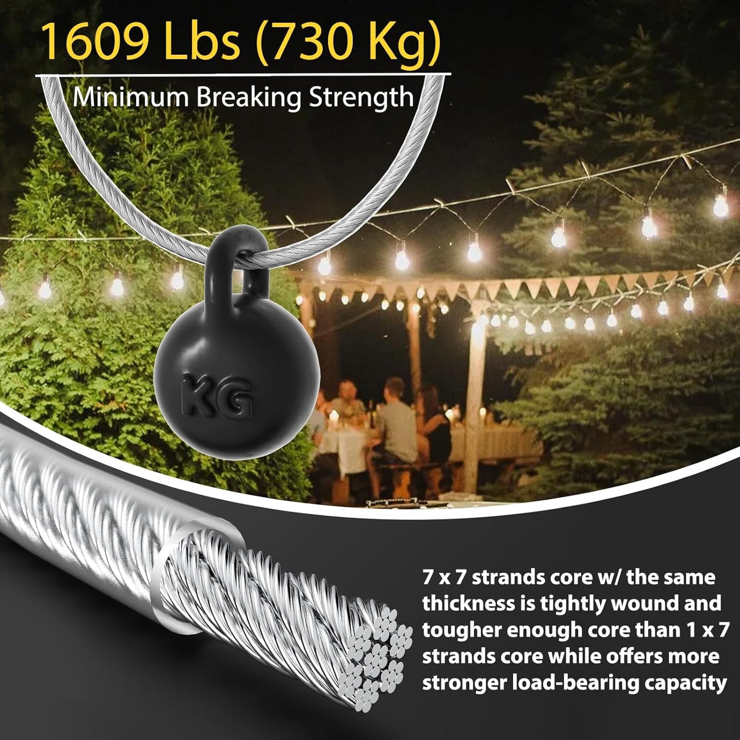3/16" Wire Rope, 200Ft PVC Coated Steel Cable 7×7 Strand Core, Ideal Cable Railing System for Stair Handrail Balusters Porch Fence Deck, String Light Hanging, Clothesline, Curtains, Shade Sail