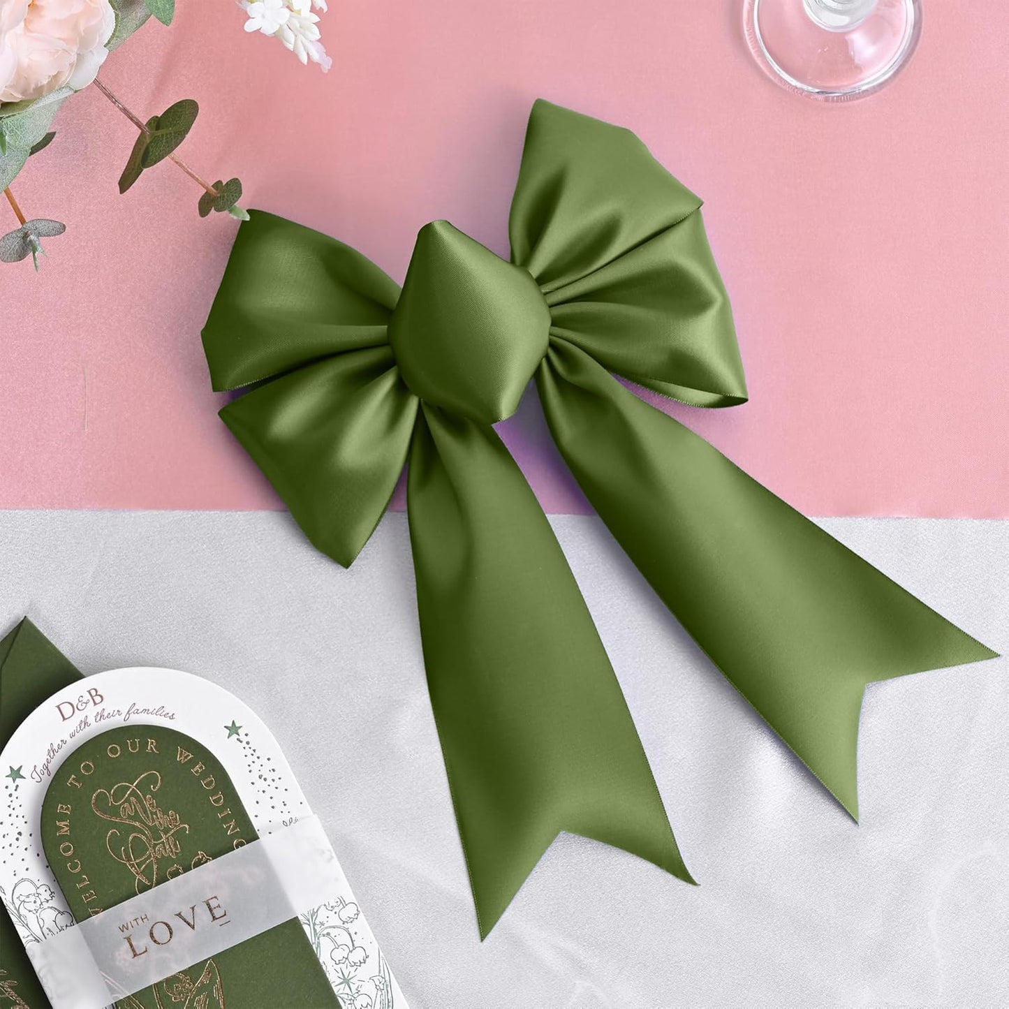 Moss Satin Ribbon 3 Inch X 15 Yards Solid Color Double Faced Ribbons Perfect for Crafts Wedding Decor Bow Making Arts Sewing and More