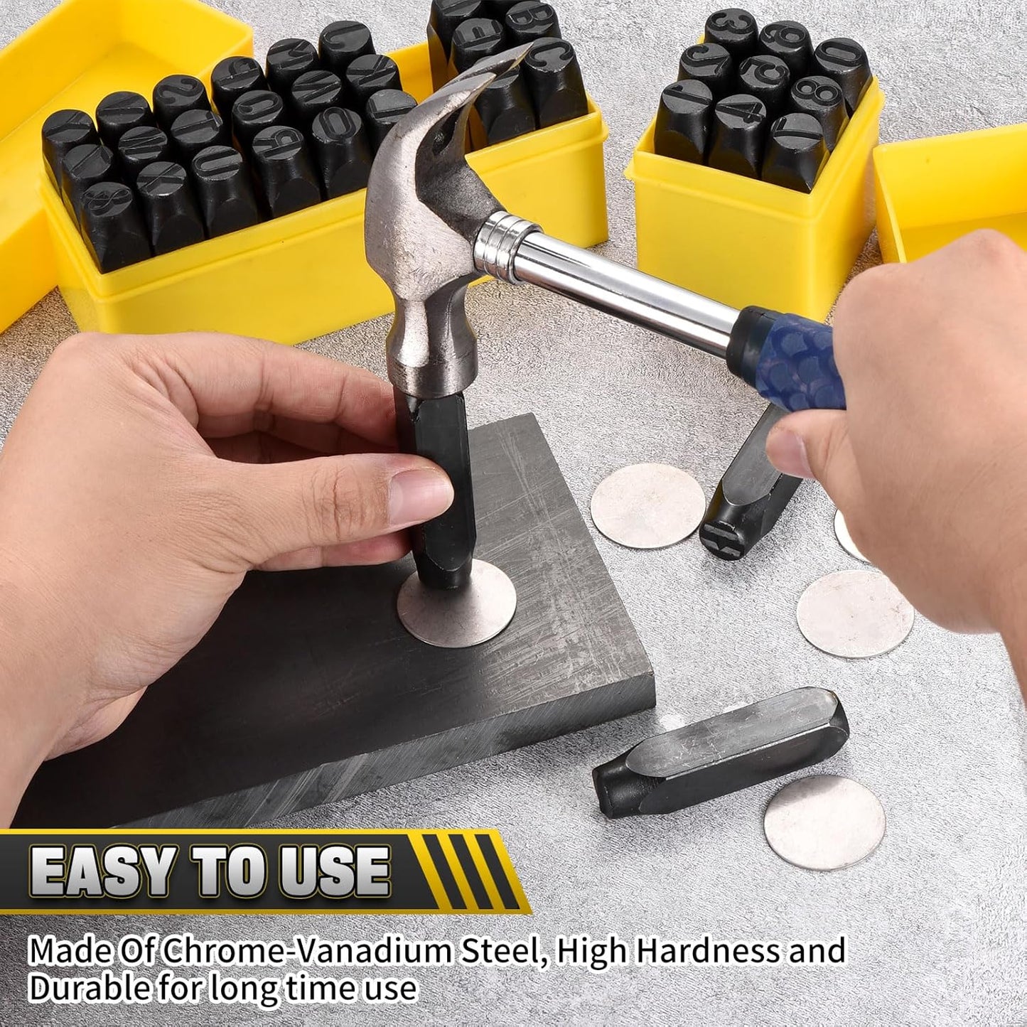 WorkBless 36PCS Metal Stamping Kit, 1/2"(12.5mm) Steel Number and Letter Punch Set, Include A-Z Alphabet, Number 0-8, & Symbol, Stamping Tool for Imprinting Plastic, Wood, Leather, Jewelry