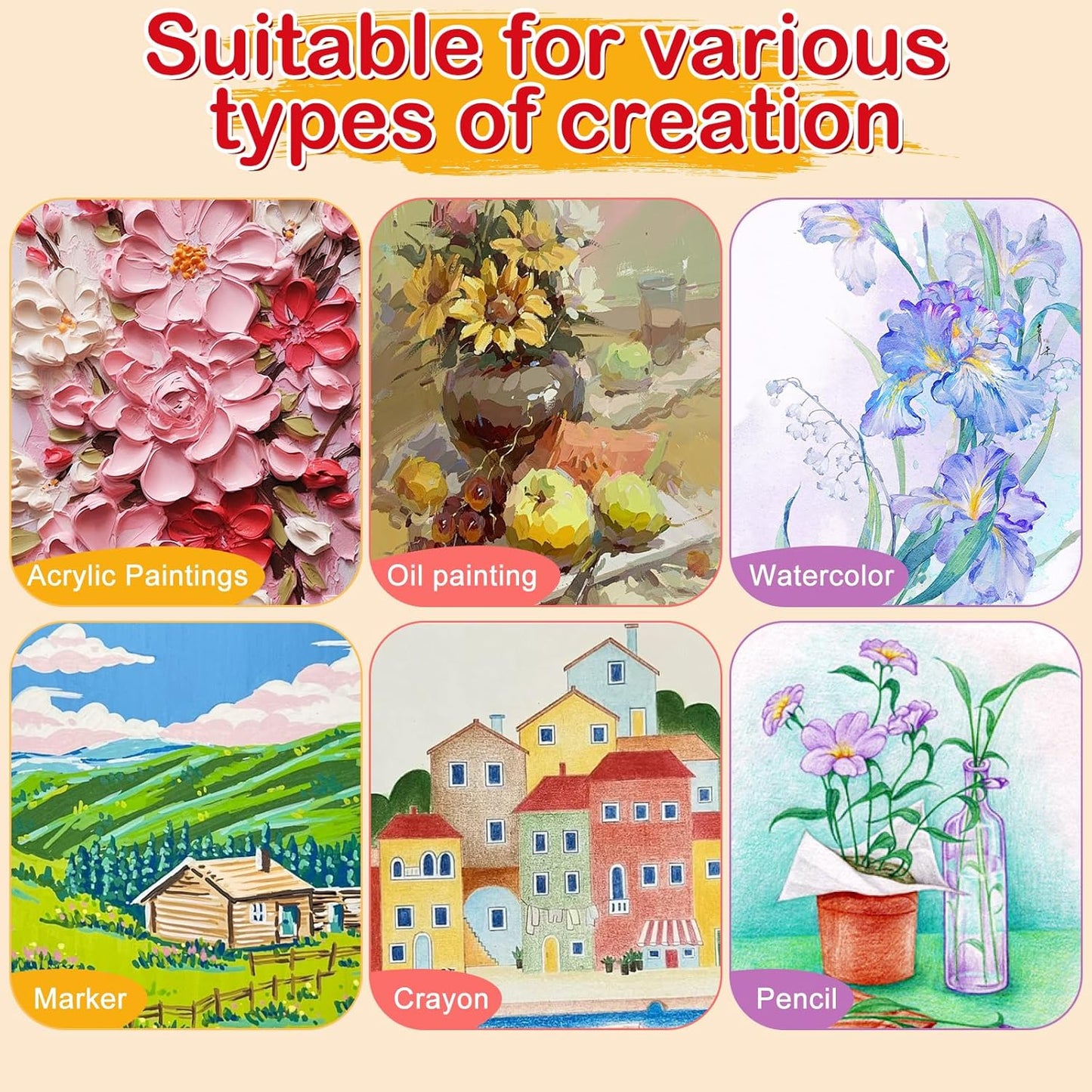 ESRICH Canvas Boards for Painting, 16 Pack Canvases 5x5 100% Cotton Small Paint Canvas Primed Acid Free Mini Blank Canvas Panels for Oil, Watercolor, Acrylic, Gouache & Tempera