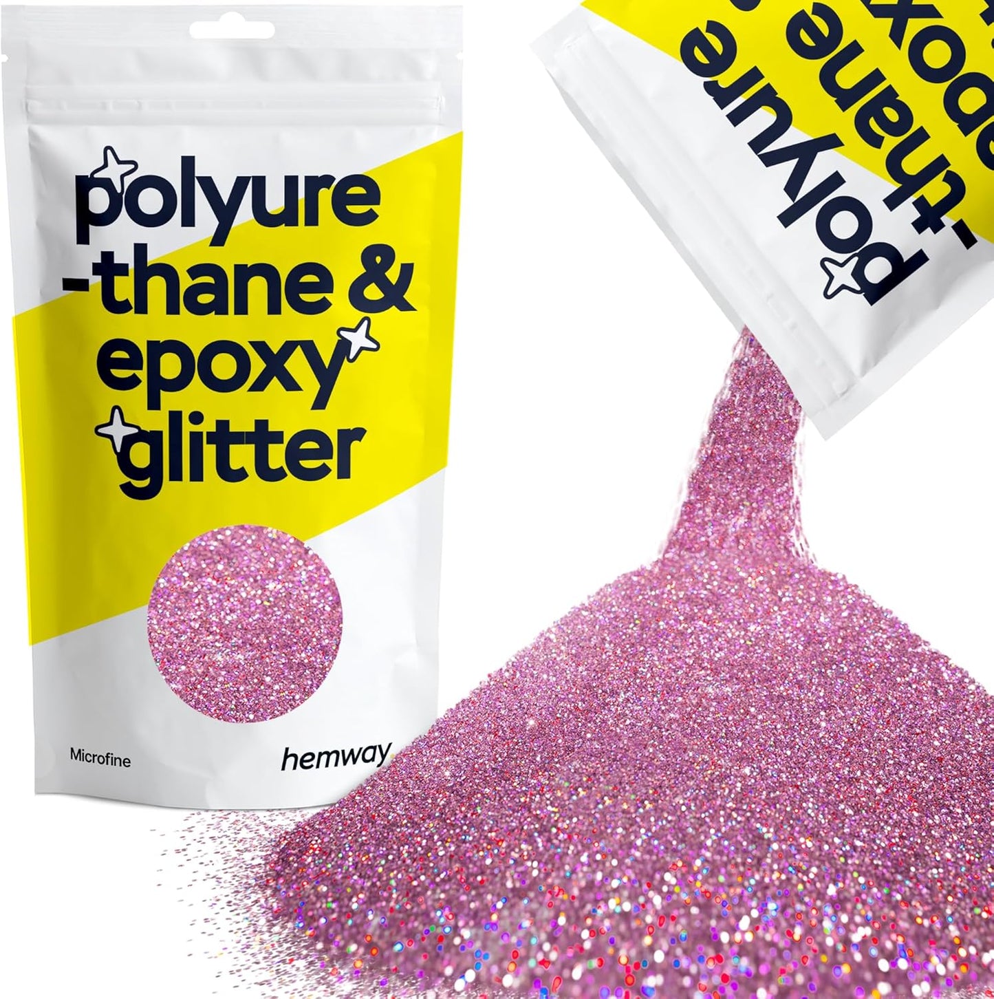 Hemway Polyurethane & Epoxy Resin Glitter 100g / 3.5oz Metallic Crystal Flake Additive for Flooring Jewelry Tumblers Glass Pigment - Microfine (1/256" 0.004" 0.1mm) - Rose Pink Holographic