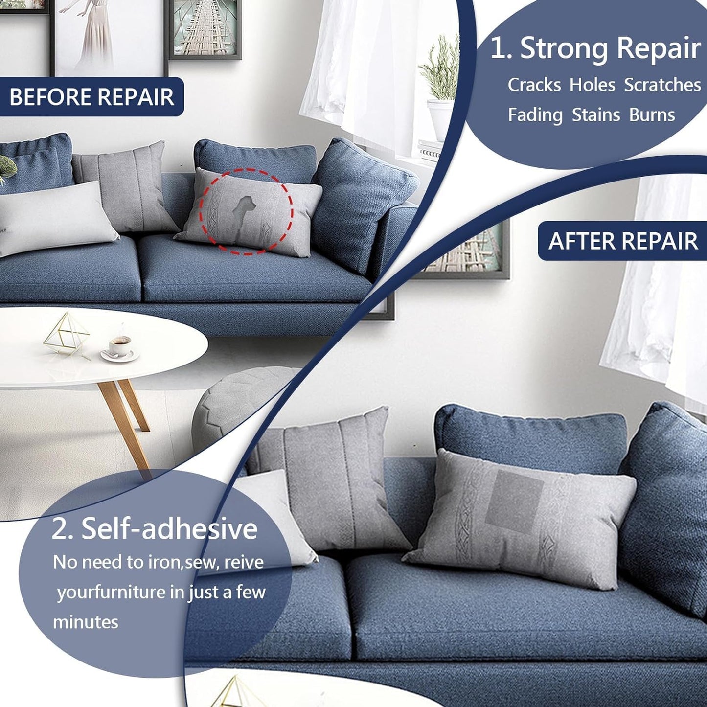 Canvas Repair Patch, 35X79 Inch Strong Sticky Fabric Repair Tape, Self-Adhesive Fabric Patch for Sofas, Tote Bags, Clothing, Car Seats, Furniture (Grey, 35X79 Inch)