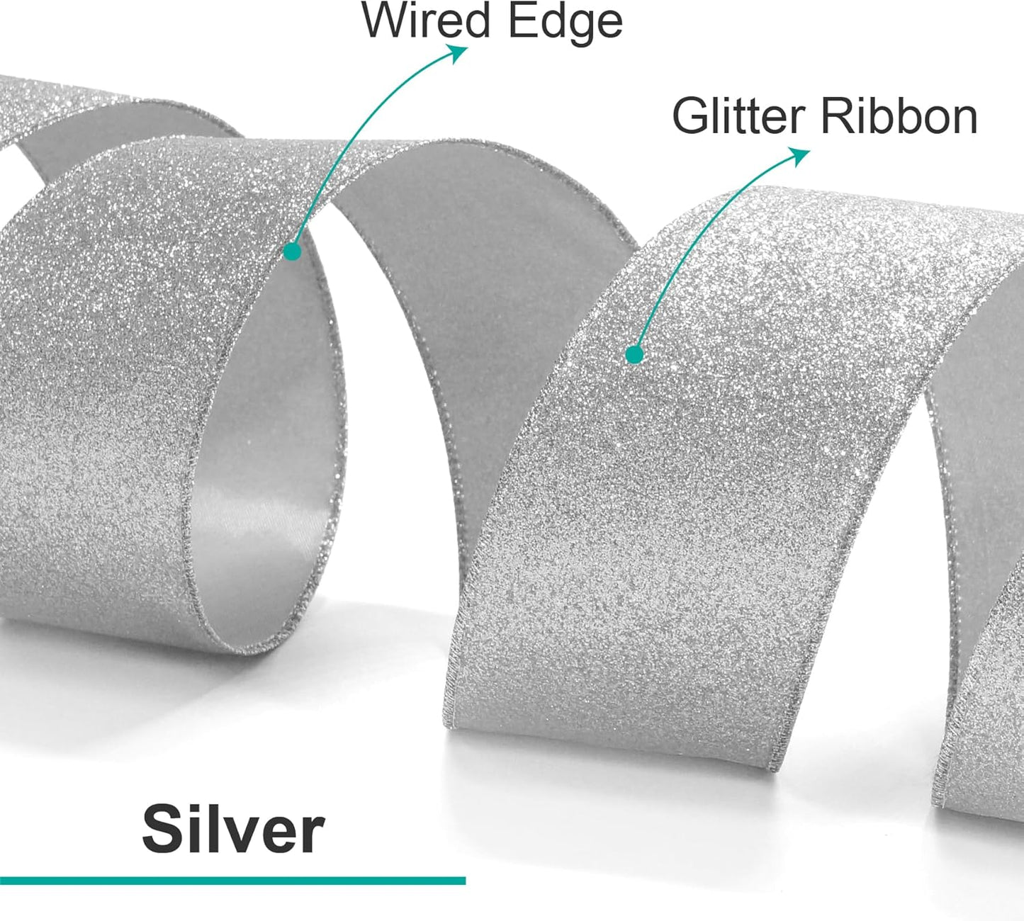 CT CRAFT LLC Glitter Wired Ribbon 2.5" x 10 Yards Silver for Christmas Home Decor Bow Gift Wrapping DIY Crafts Wreath