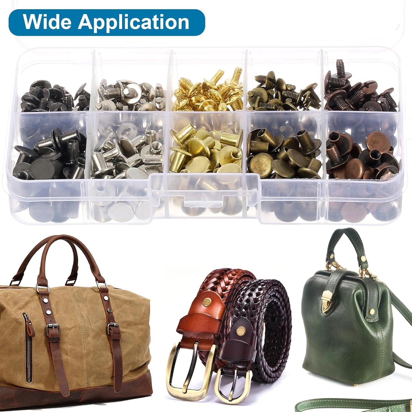 YORANYO 150 Sets 8MM Chicago Screws Leather Rivets for Fabric Chicago Binding Screws Buttons Metal Studs Rivets for Decorate and Repair Belts Bags Shoes Purse Dog Collar Leather Craft (Mixed Color)