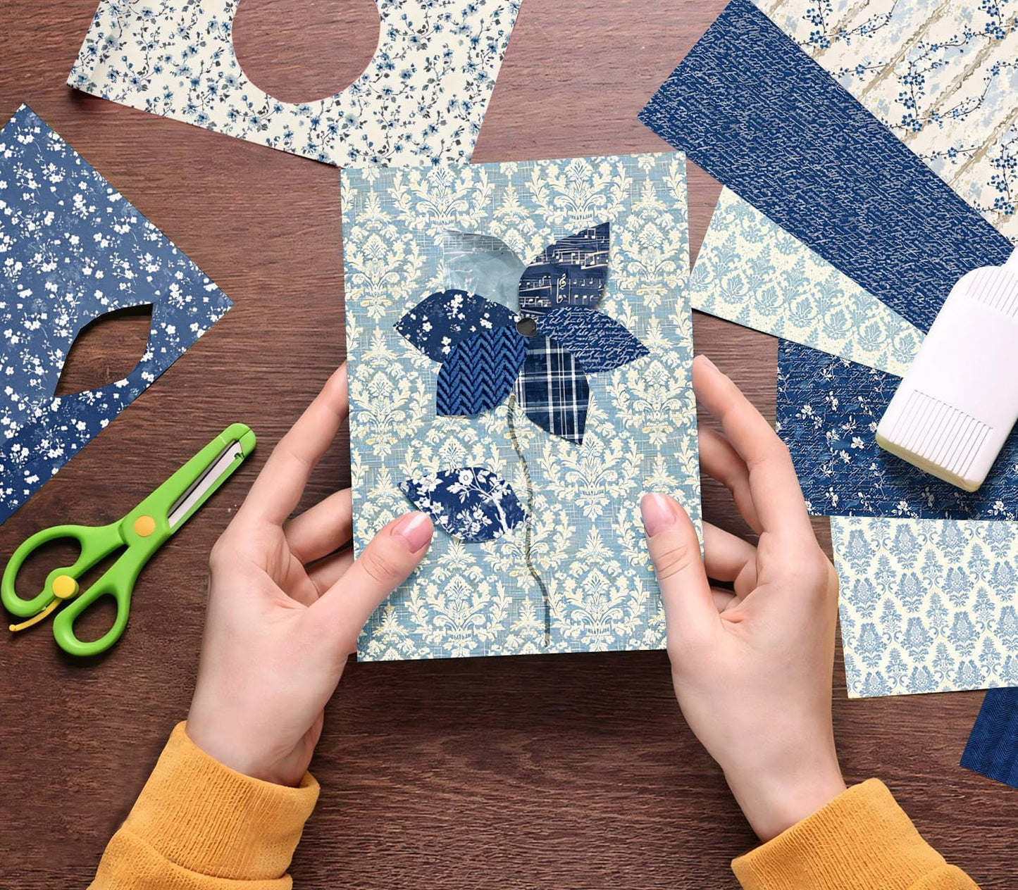 6 Inch Blue Floral Aesthetic Scrapbooking Paper Pad - 24 Sheets Double Sided Patterns for Background Photos Junk Journal Card Making Origami DIY Crafts Gifts Wrapping Material