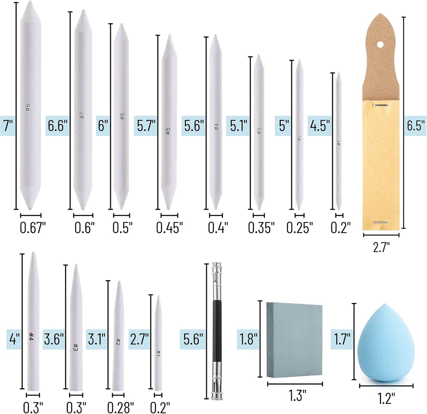 Mr. Pen- Blending Stump, 33 pcs, Blending Stumps for Drawing, Shading Pencils for Sketching, Blending Pencil, Tortillions, Sandpaper Sharpeners, Pencil Extension Tool, Kneaded Eraser, Rub Sponge