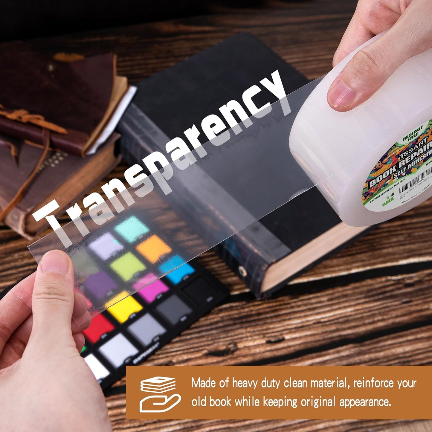 Clear Book Repair Tape - Self Adhesive Stretchable Book Tape, Essential Clear Repair Tape for Reinforcing Protecting, and Covering Mending Books Old Books - 1 Inch Wide x 108 FT Long