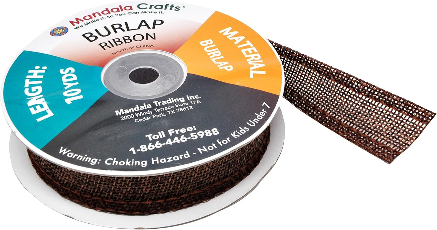 Mandala Crafts Brown Burlap Ribbon 1 Inch Wide Jute Ribbons for Crafts - 20 Yds Roll Rustic Burlap Wrap Trim Ribbons for Wreaths Bows Wedding Party Decoration
