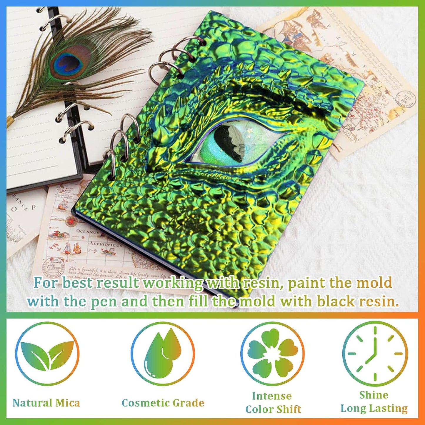 Matio Chameleon Mica Powder,10 * 5g Chrome Powder, 5 Pearlescent Effect Color Shift Pigment & 5 Chameleon White Mica Pigment Set for Epoxy Resin,Soap Candle,Nail Art,Makeup,Bath Bombs, Painting, Slime