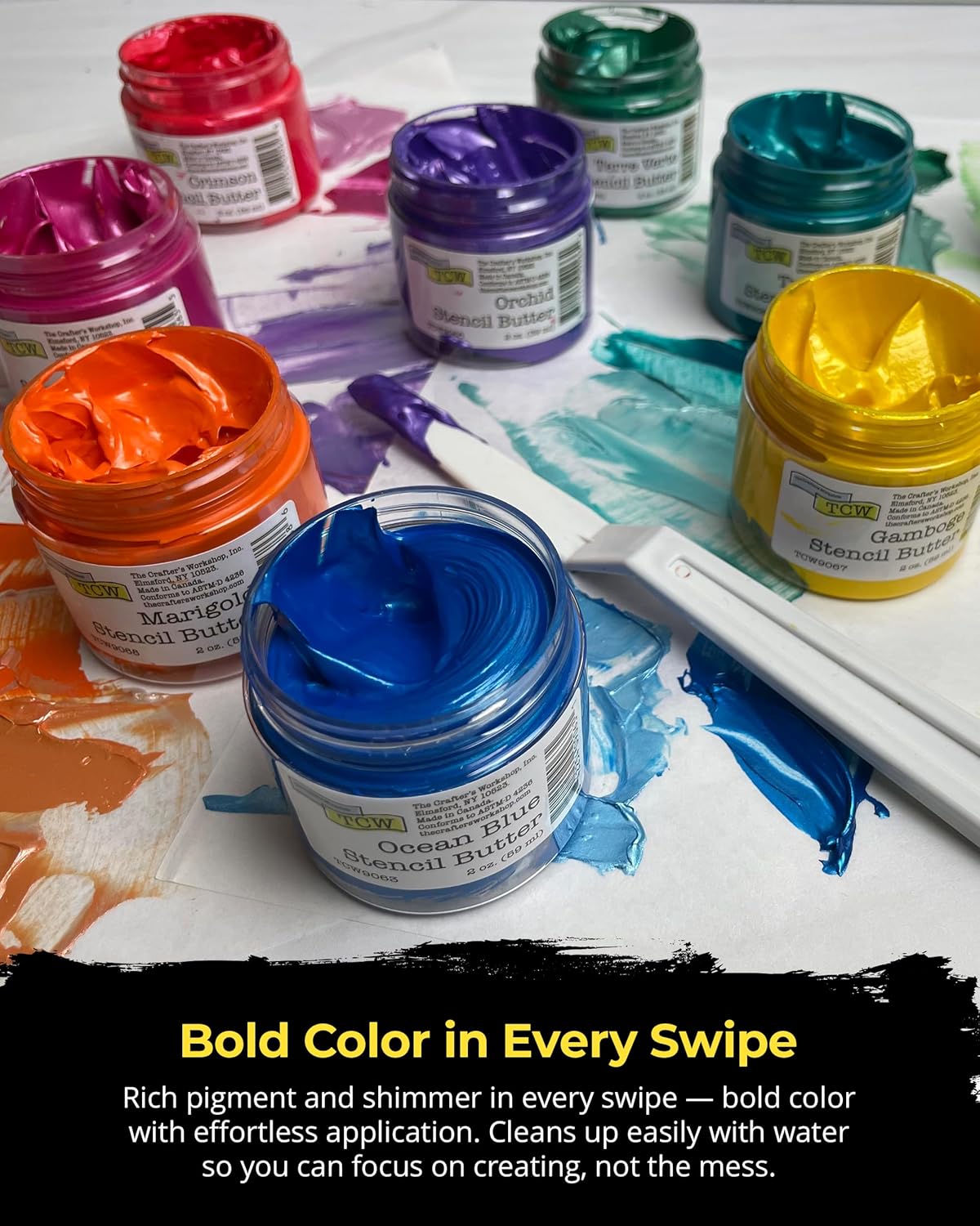 The Crafter's Workshop Stencil Butter - Celebration Acrylic Paint Set - Boutique Metallic Texture Paste for Art, Canvas, Journals, & Cards - 4 x 2oz Jars