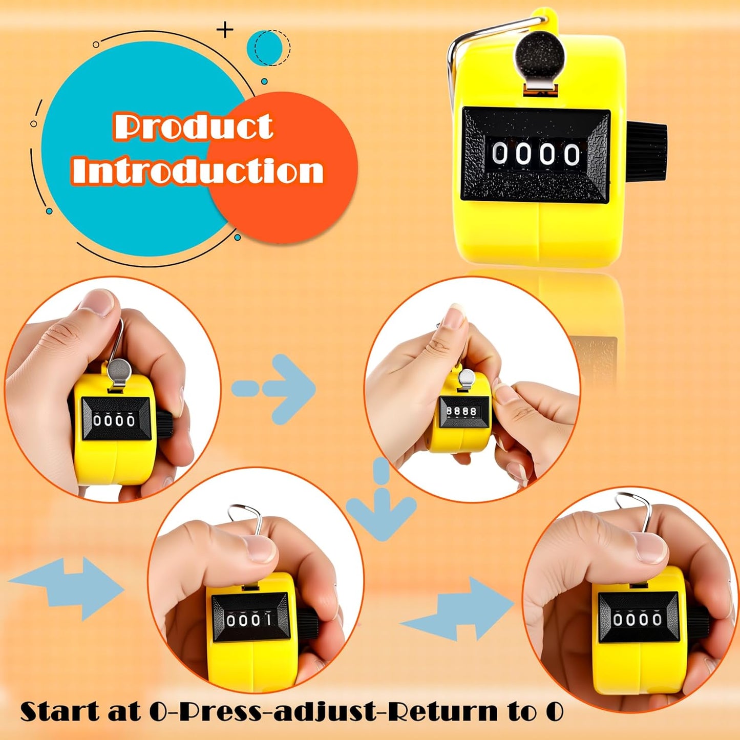 24 Pcs Hand Tally Counter 4 Digit Mechanical Finger Counter Clickers Resettable Handheld Palm Number Click for Lap Coaching Knitting Fishing Golf and Row