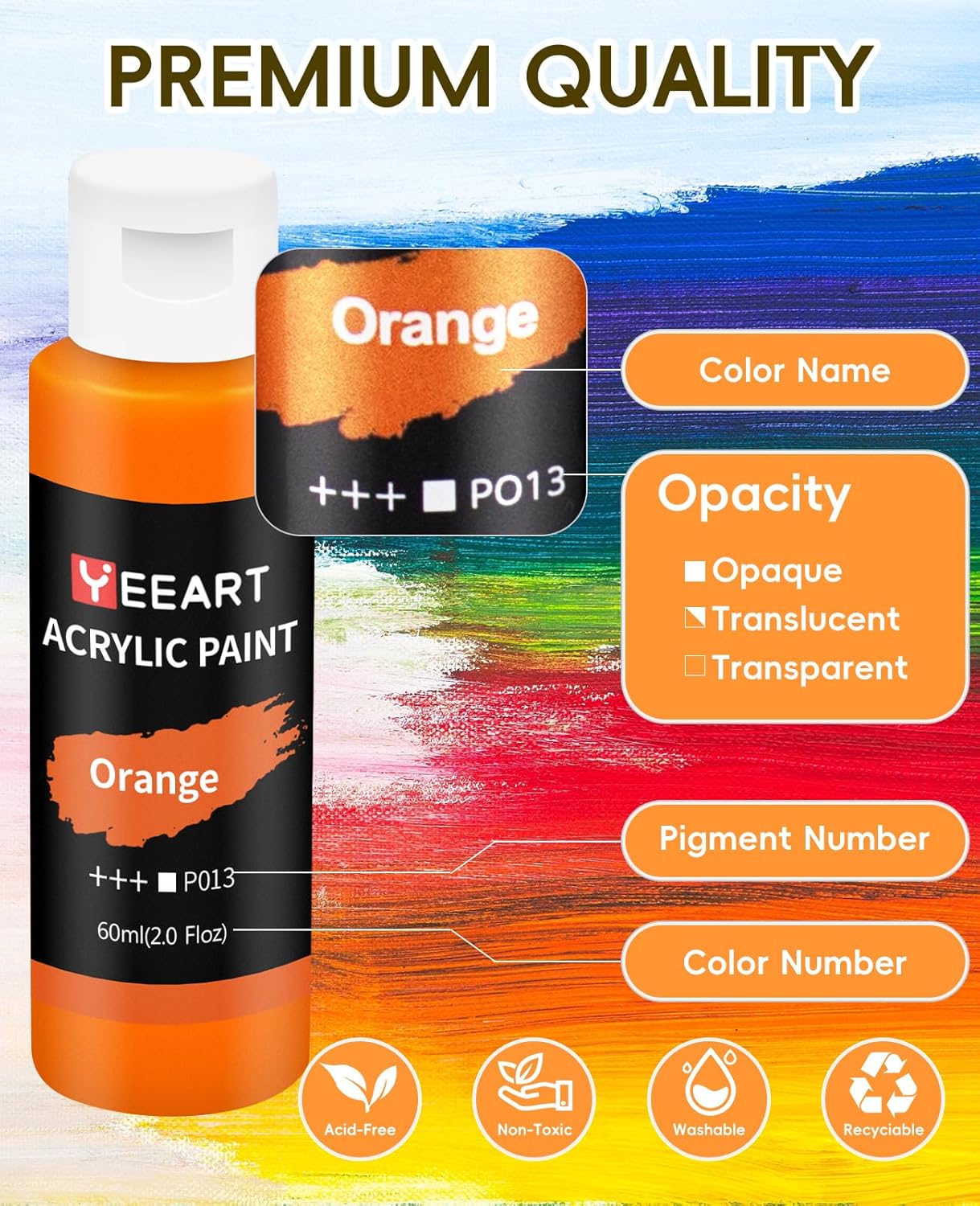 24 Colors Acrylic Paint Set, 2oz Bottles Classic Color, Rich Pigmented Canvas Paint Set, Premium Non-toxic Acrylic Paint for Artists, Kids & Adults, Art Supplies for Canvas Painting Rocks Wood Ceramic Model with 10 Brushes & Palette