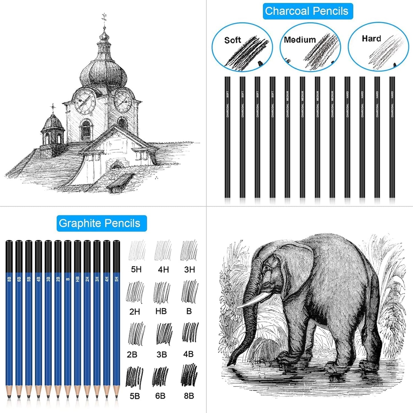 Art Supplies Drawing Kit, 74Pcs Drawing Pencils for Sketching - Include Colored, Graphite, Colored, Metallic, Charcoal Pencil, Ideal Gift for Beginners & Professional Artists Teens & Adults