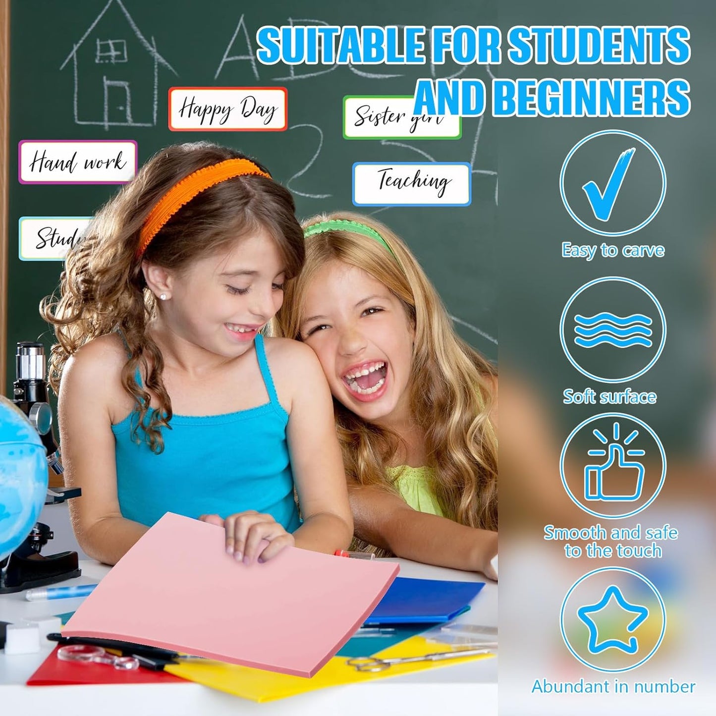 16 Pcs 4" x6“ Pink Rubber Art Soft Linoleum Carving Block, Rubber Crafts Linocut Block for Printmaking,Stamp Carving Block