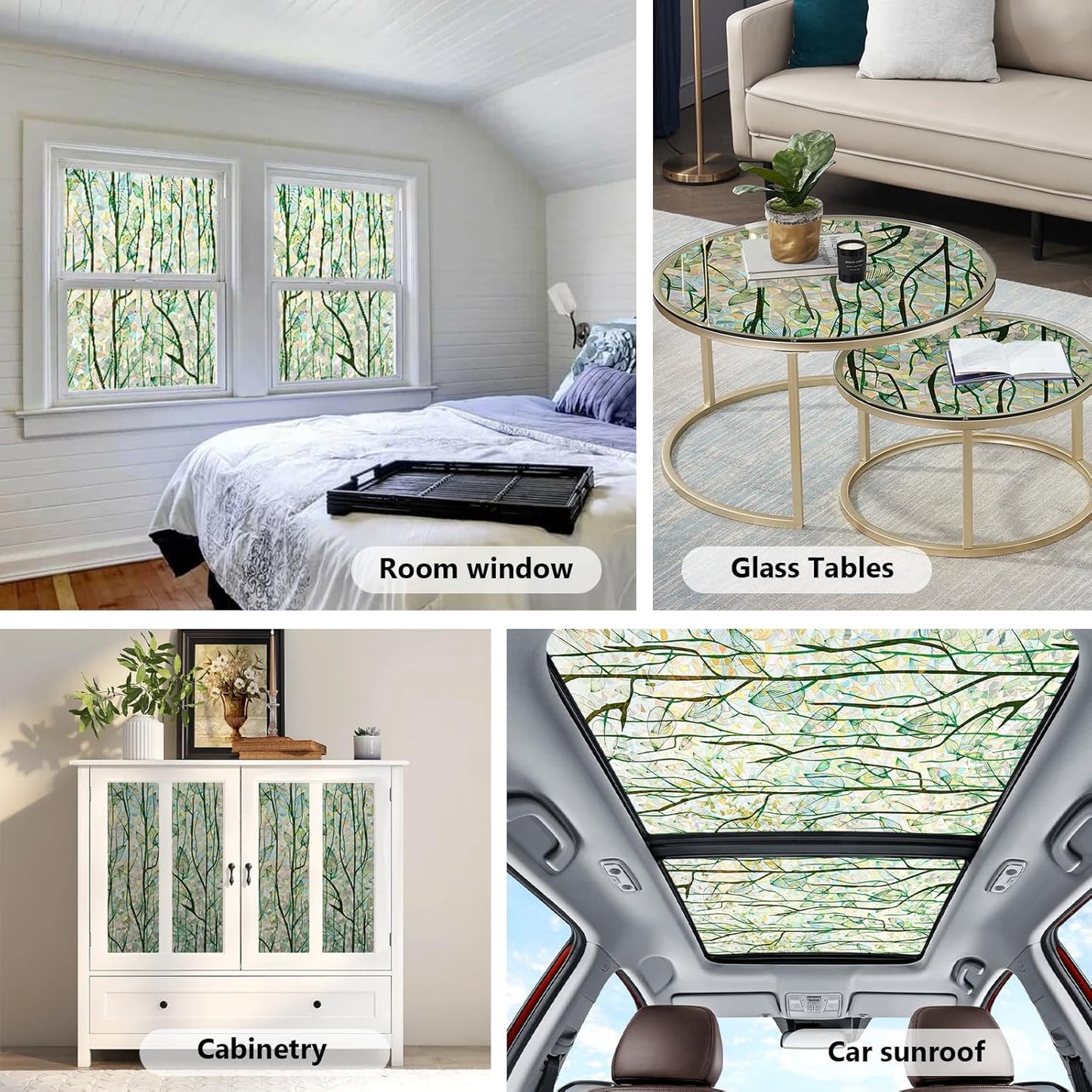 Finnez Window Privacy Film Window Film 3D No Glue Glass Sticker for Glass Door Home and Office Heat Control Anti UV (35.4 Inch x 13.1 Feet, Rainbow Grove)