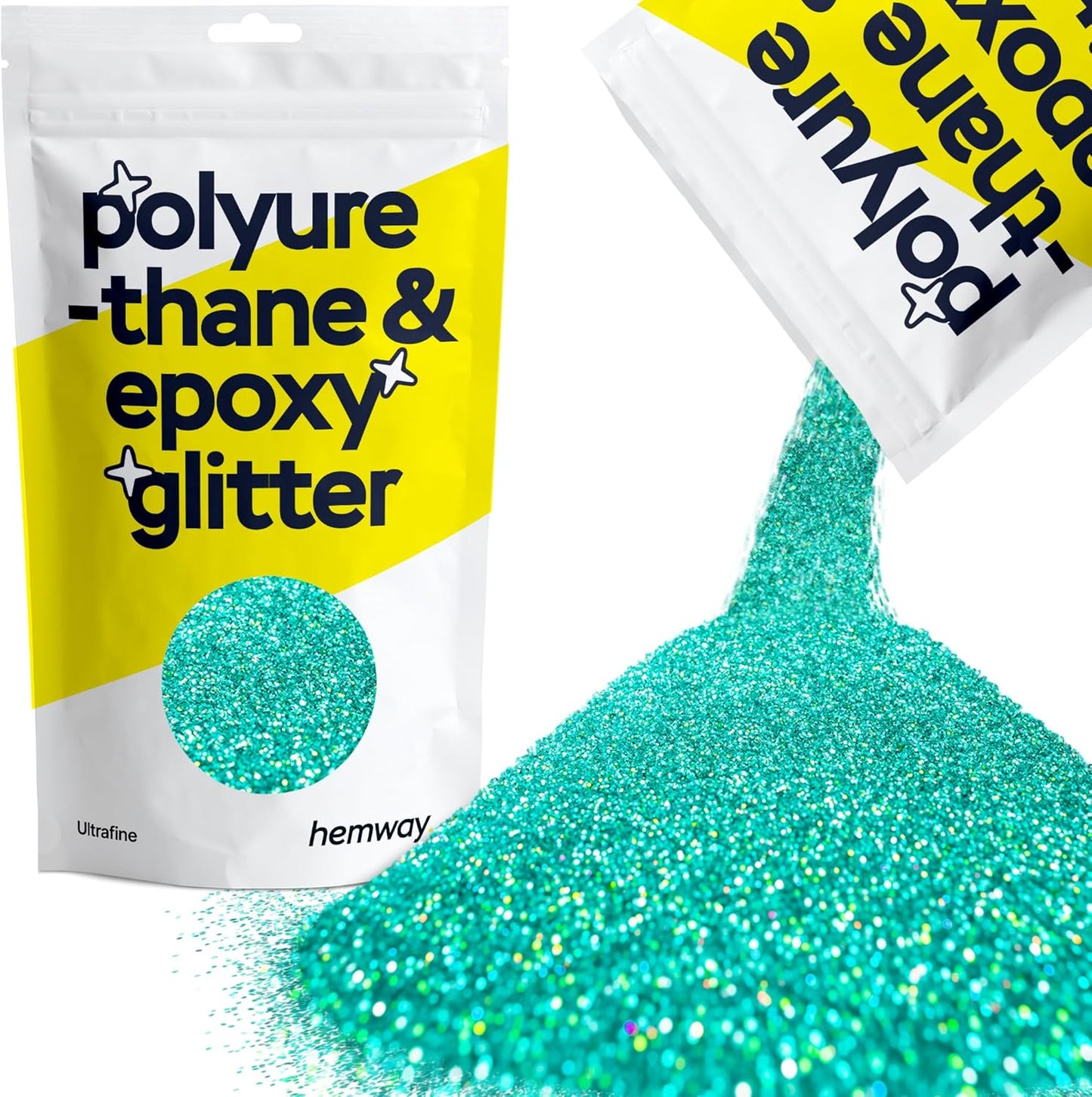 Hemway Polyurethane & Epoxy Glitter Metallic Crystal Flake Additive for Flooring, Jewellery Making, Tumblers and Resin 100g / 3.5oz - Ultrafine (1/128" 0.008" 0.2mm) - Turquoise Blue Holographic
