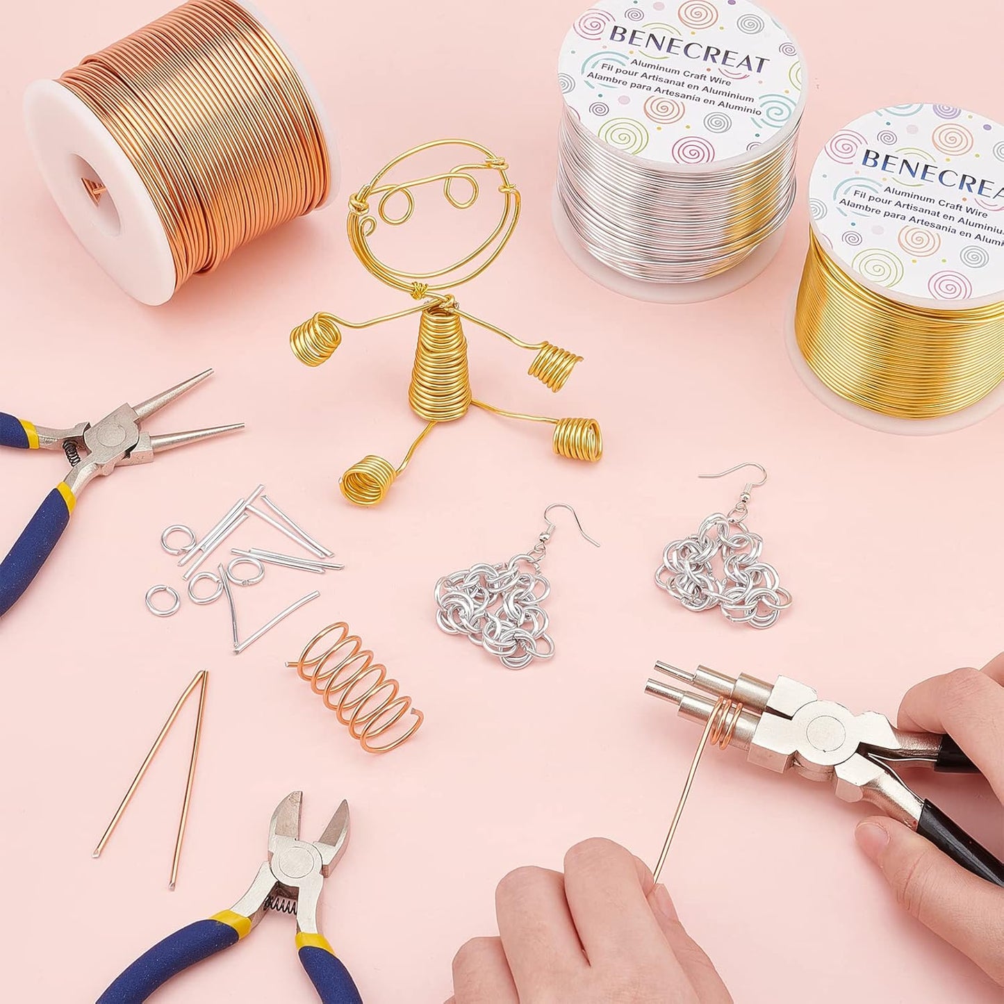 BENECREAT 15 Gauge 220FT Aluminum Jewelry Craft Wire - Anodized Metal Beading Wire for Floral Craft, Gem Wrapping, Necklace & Bracelet Making - Copper Tone