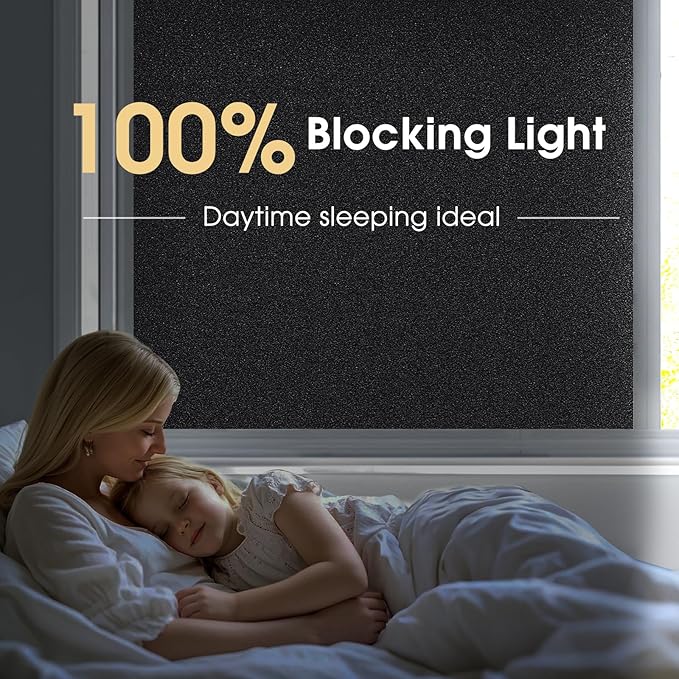 Coavas Blackout Window Privacy Film Total 100% Light Blocking Room Darkening Window Tint for Home Frosted Static Cling Black Out Cover (35.4 x 157.5 Inch, Blackout)