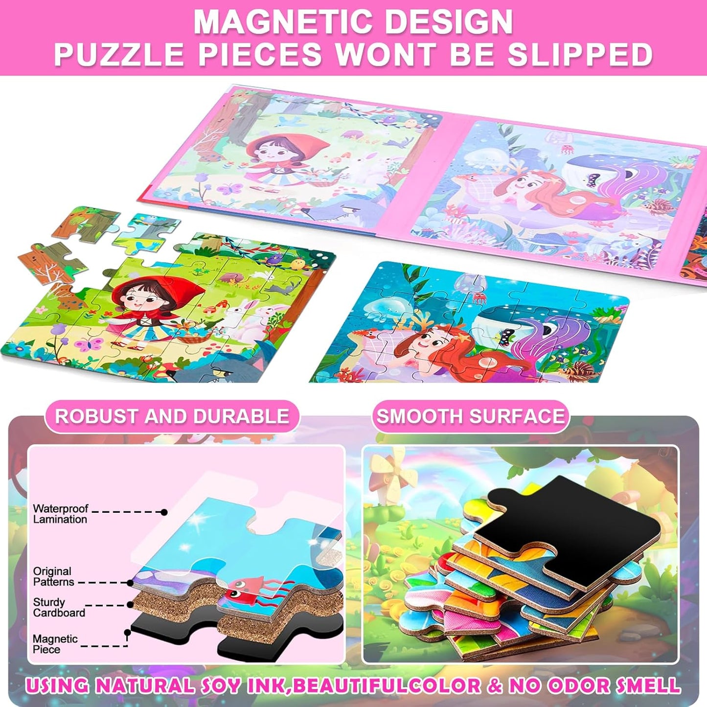 Magnetic Puzzles for Kids Ages 3-5, 3 in 1 Toddler Fairy Jigsaw Puzzle Book, Kids Travel Puzzles Toys, Preschool Learning Toy for Kids 3-8 Year (Fairy Tales)