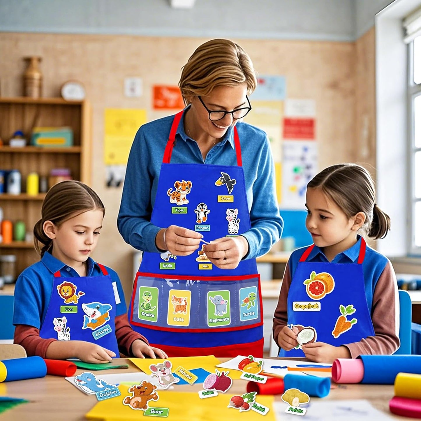 Felt Aprons for Toddlers & Kids - 3 Pocket Educational Storytelling Apron for Preschool, Autism, Classroom, and Homeschooling - Durable, Washable, and Interactive Learning Tool