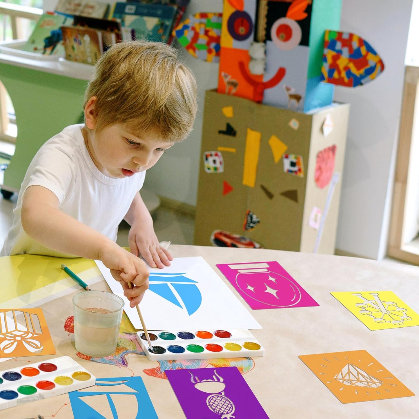 24 Pieces Stencils for Kids,Large Drawing Stencils Chalk Template,8 Inches Washable Shape Template Kit for Crafts,Painting Drawing for Kids Toddlers Preschool(Princess, 8 inch)