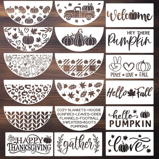 Fall Stencils for Painting on Wood Pumpkin Stencil Fall Leaves Maple Half Round Hello Fall Stencils for Door Mats Porch Hanger Decor