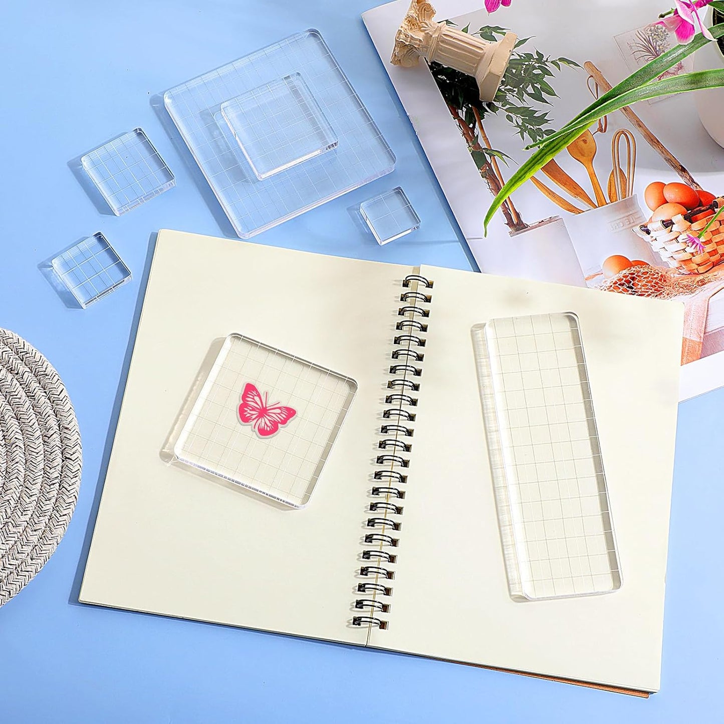 7 Pieces Acrylic Clear Stamp Block Clear Stamping Tools Set Decorative Stamp Blocks with Grid Lines for Scrapbooking Crafts, Card Making, DIY Projects (Assorted Sizes)