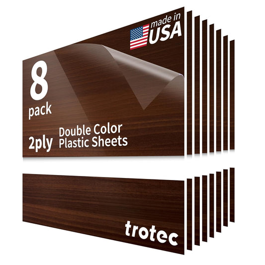 Trotec TroLase | 12"x12"x1/16", 8 Pcs | Cherry/White | 2 Ply | Modified Acrylic | Laser Engraving Double Color Plastic Sheet | Engraving Blanks for Laser, Saw, Guillotine | Made in USA