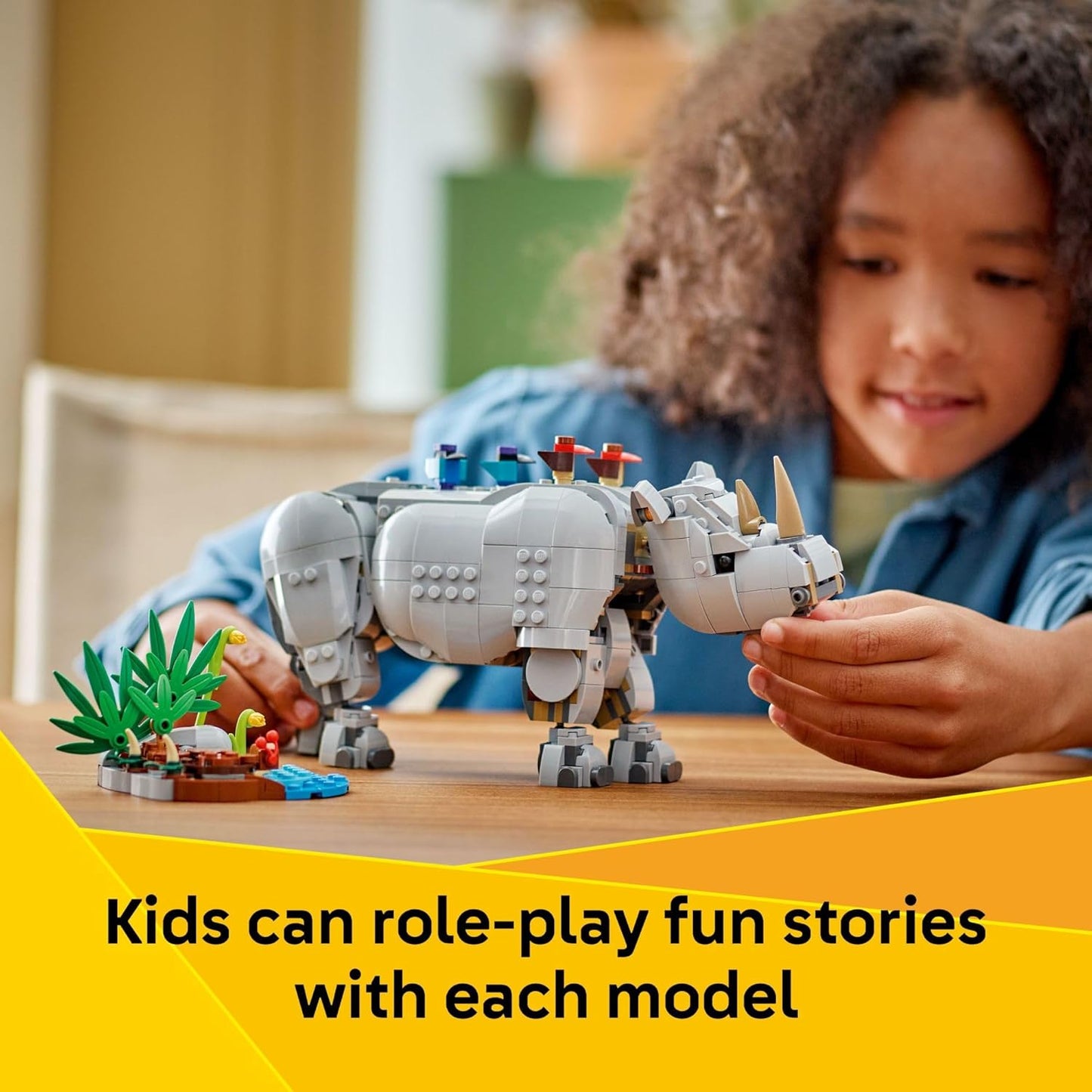 LEGO Creator 3 in 1 Wild Animals: Majestic Rhino with Birds Pretend Play Toy for Kids - Safari Toy Building Set for Girls & Boys, Ages 9+ - Build 3 Animals in 1 Kit - Gift for Birthdays - 31171