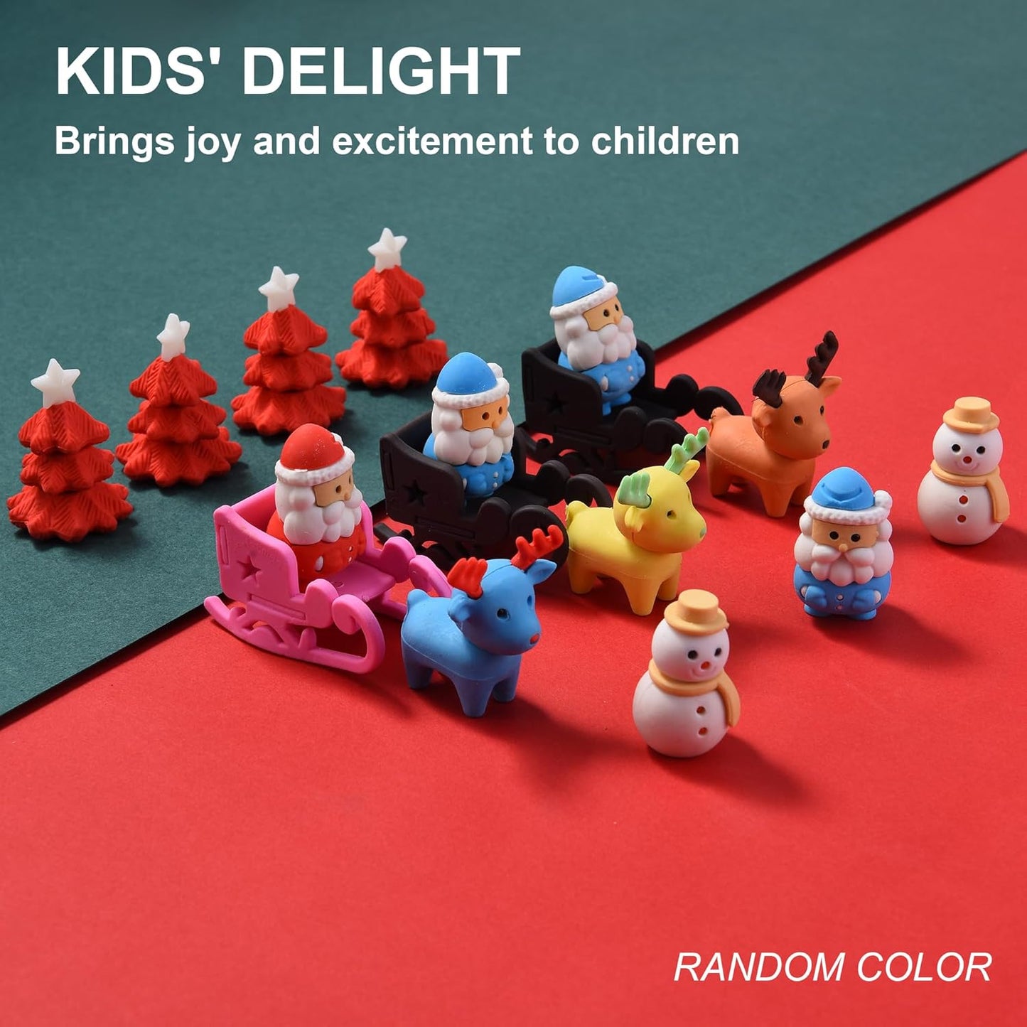 HILAZA 24Pcs Christmas Erasers for Kids Bulk, 3D Cute Santa Elk Erasers for Goodie Bags Stuffers Stocking Stuffers Holiday Gifts Classroom Rewards Party Favors