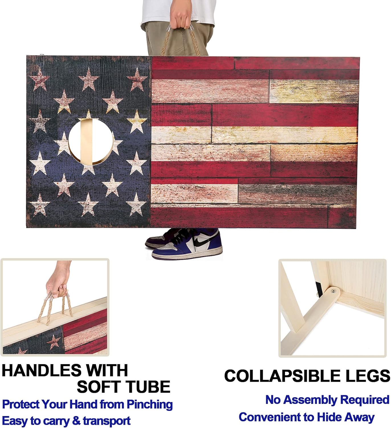 Solid Wood Vintage Cornhole Game Set, Two 4'x2'Cornhole Boards, 8 Cornhole Bags for Indoor and Outdoor Toss Games Competitions, Tournaments