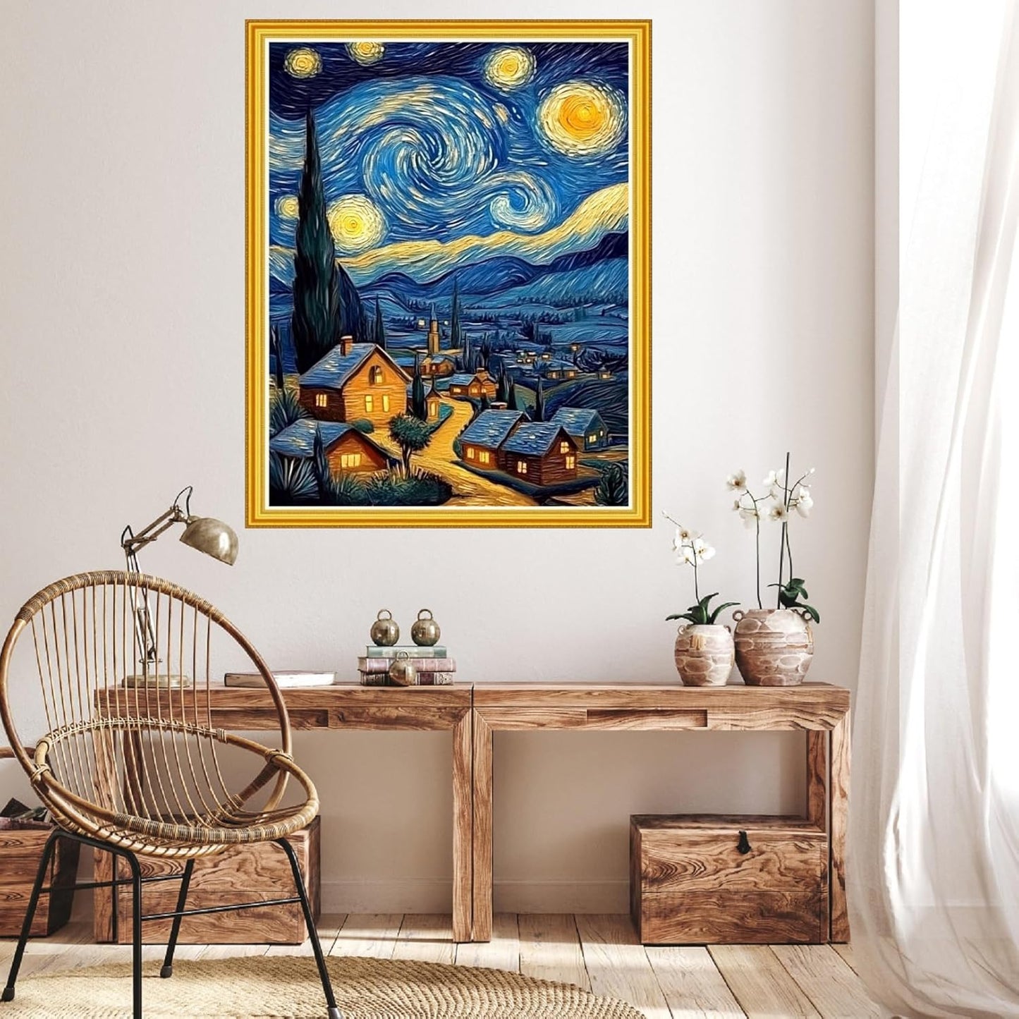 Hopeart Stamped Cross Stitch Kits for Beginner Embroidery Kits for Beginners Adults DIY 11CT Cross Stitch Patterns Needlepoint Kits Crossstitching Kits-Van Gogh Starry Sky Home 16x20 inch