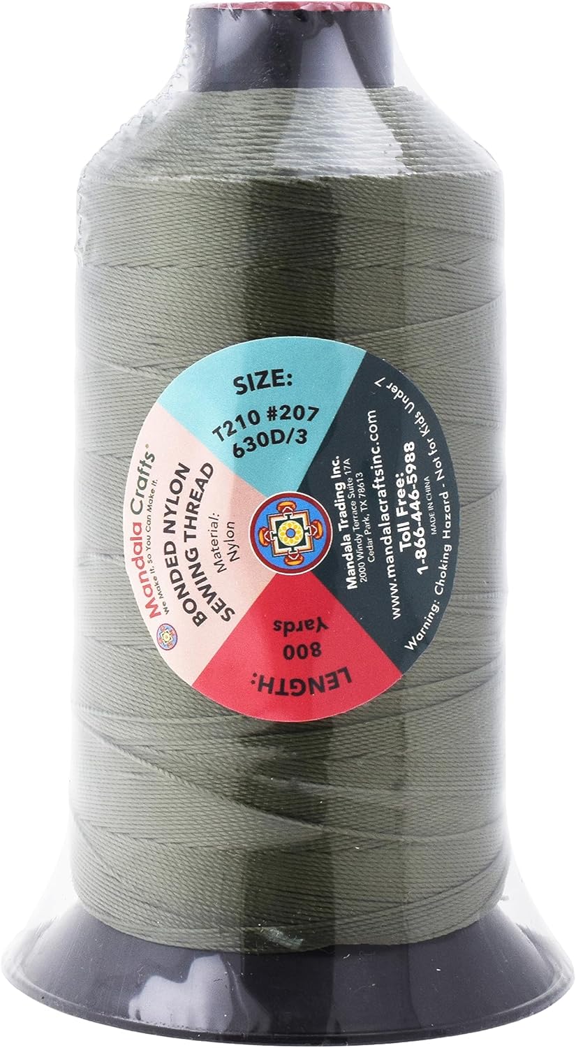 Mandala Crafts Bonded Nylon Thread Olive Drab Heavy Duty Sewing Threads - 800 YDs Size 207 630D T210 Tex 210 Thread for Leather Jeans Weaving Outdoor Marine Upholstery Threads