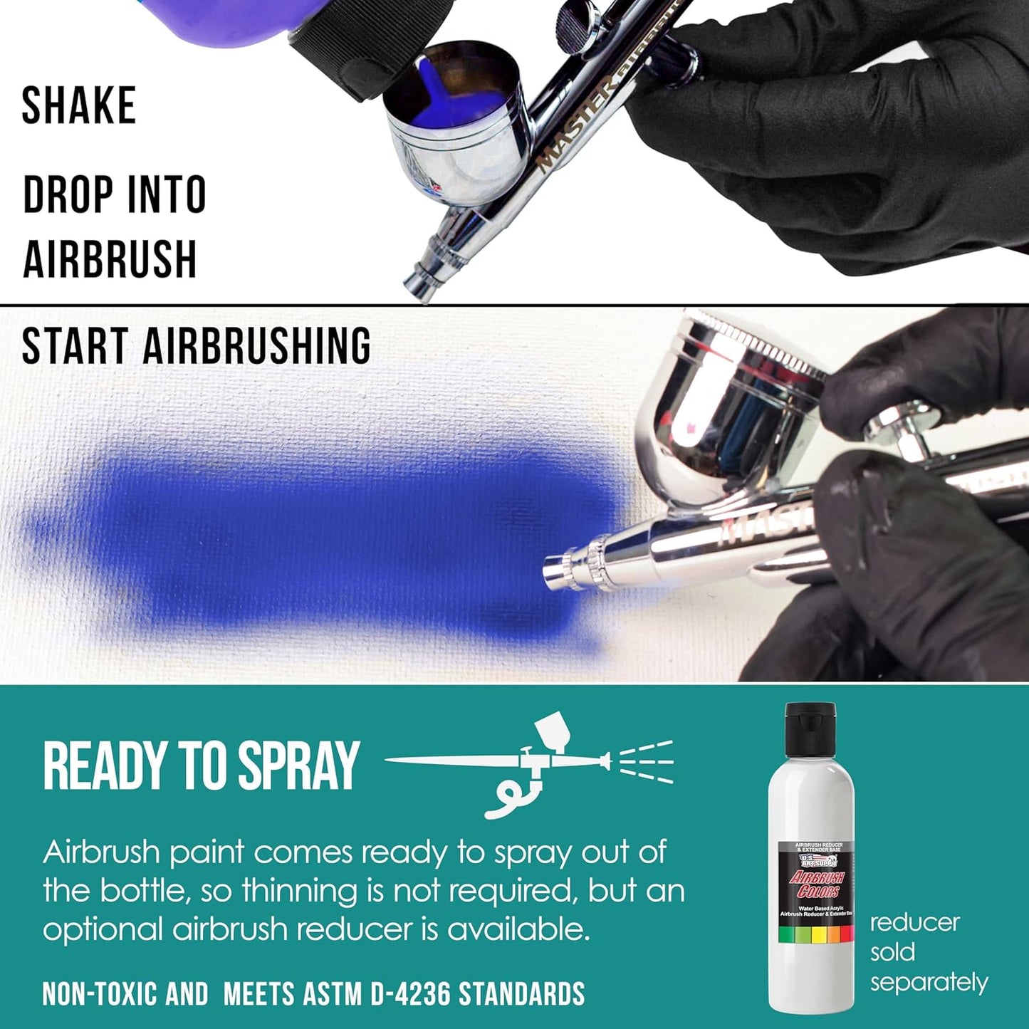 U.S. Art Supply Opaque Aqua Blue Acrylic Special Effects Airbrush Paint - 8oz Ready to Spray Air Brush Paint for Nails, Models, Fabric - Water-Based Air Brush Painting