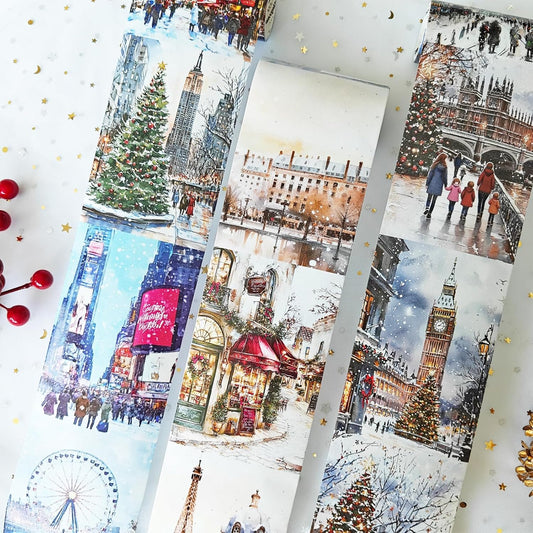 Washi Tape Set,3 Rolls Christmas Stickers for Scrapbook Supplies,Large Size Landscape Washi Tape Stickers for Journaling,Junk Journal,Phone Case,Planner,DIY Craft(Paris)