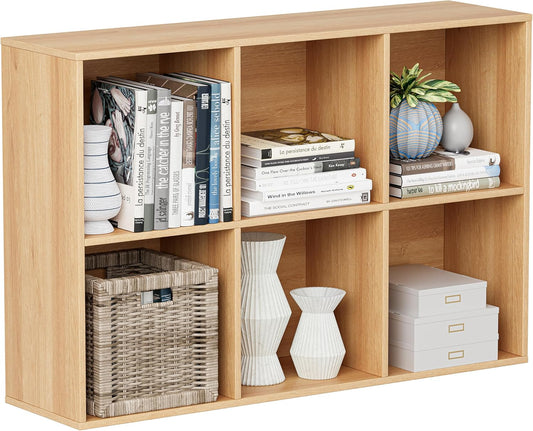 Wooden Cube Storage Organizer with Closed Back Panel, 11in Cube Shelf Opening, Bookshelf, Display Shelf,Closet Cabinet for Home and Office (Natural Oak, 6-Cube 35.98L*9.45W*24.09H)