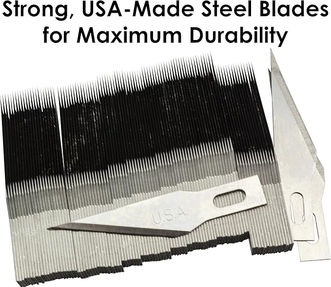 Premium USA-Made Steel Hobby Knife Blades Mega Bulk 100 Pack. Save Time and Shipping Costs! The Fine Point #11 Size Blade Universally Fits #1 Craft Knife Handles for Modeling and Papercraft Projects