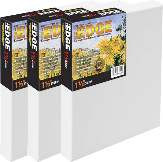 Creative Mark The Edge Deluxe Cotton 1-1/2" Deep Stretched Canvas for Painting, 10x20 Pack of 3, 14oz. Primed Weight, Universal Archival Priming, Medium Tooth, Hand-Stretched Canvas for Painters