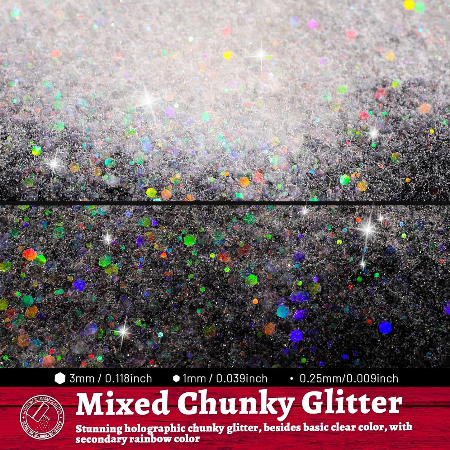 LEOBRO White Glitter, 160g/5.64oz Holographic Chunky Glitter for Crafts, Resin, Nail Body, Tumblers, Party Decorations