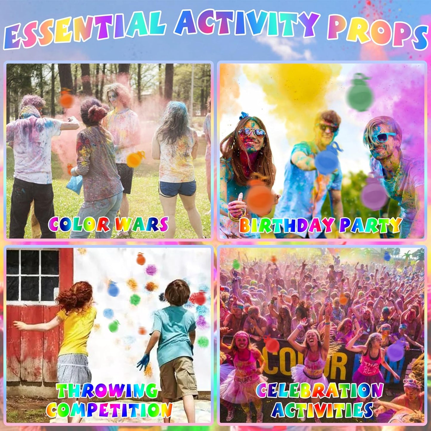 ARELUX Color Powder Balls-24 Packs Holi Powder Colors Chalk Balls,200+ Throws Each Chalk Bomb,Family Activiies Outdoor for Color Run Photography,Party Games,Friends Photoshoot,Birthday,Festival