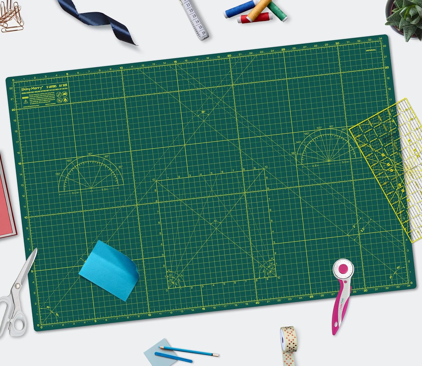 Self Healing Cutting Mat A1 24"x36" – Double Sided 5-Ply Craft Mat for Sewing, Quilting, Fabric, Scrapbooking – Green/Green