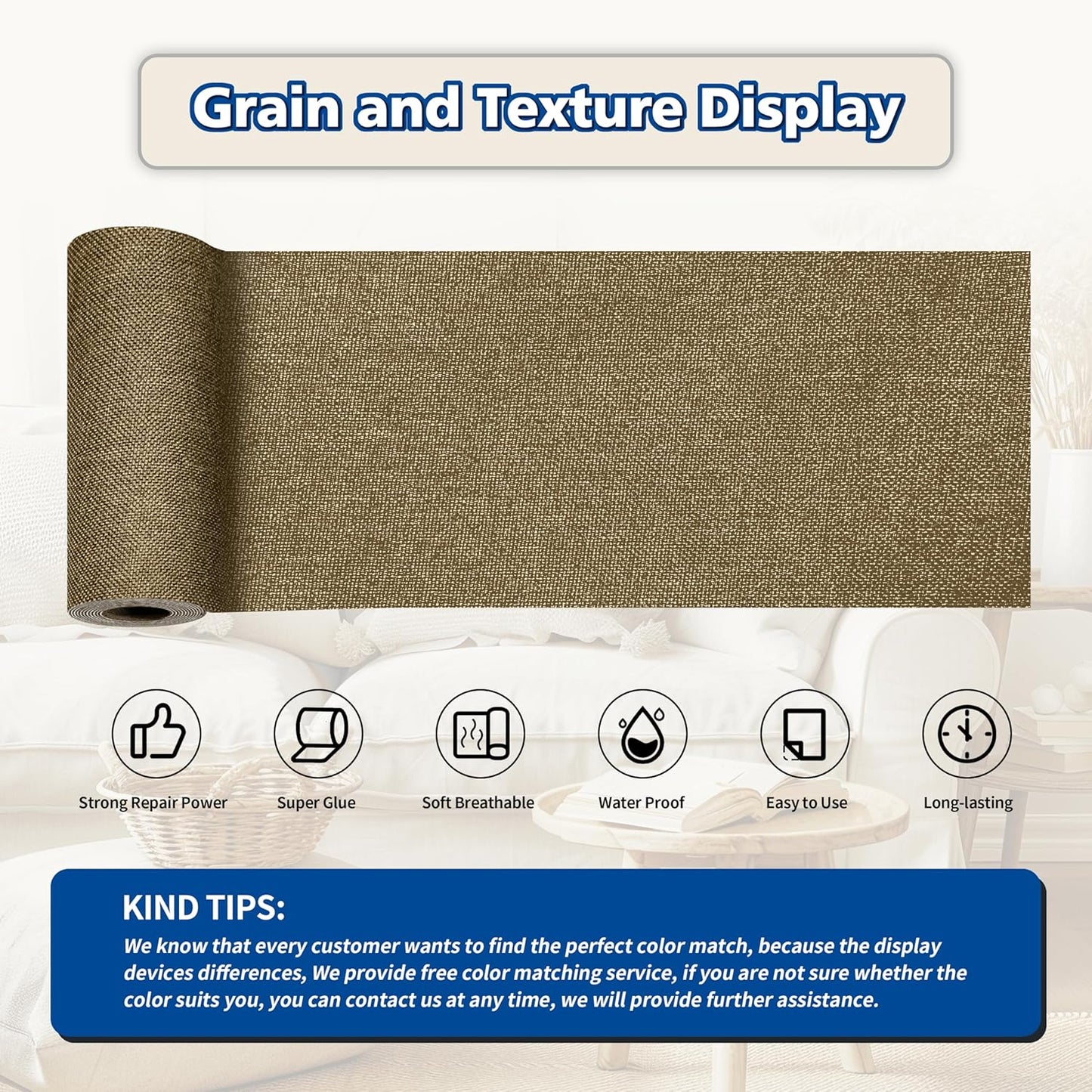 KING MOUNTAIN Linen Repair Patches, Self-Adhesive Linen Fabric Patches, 4 X 63 inch Extra Size, Multi Color, Can be Used for Linen Sofa Repair and Linen Clothes Repair (Brown)