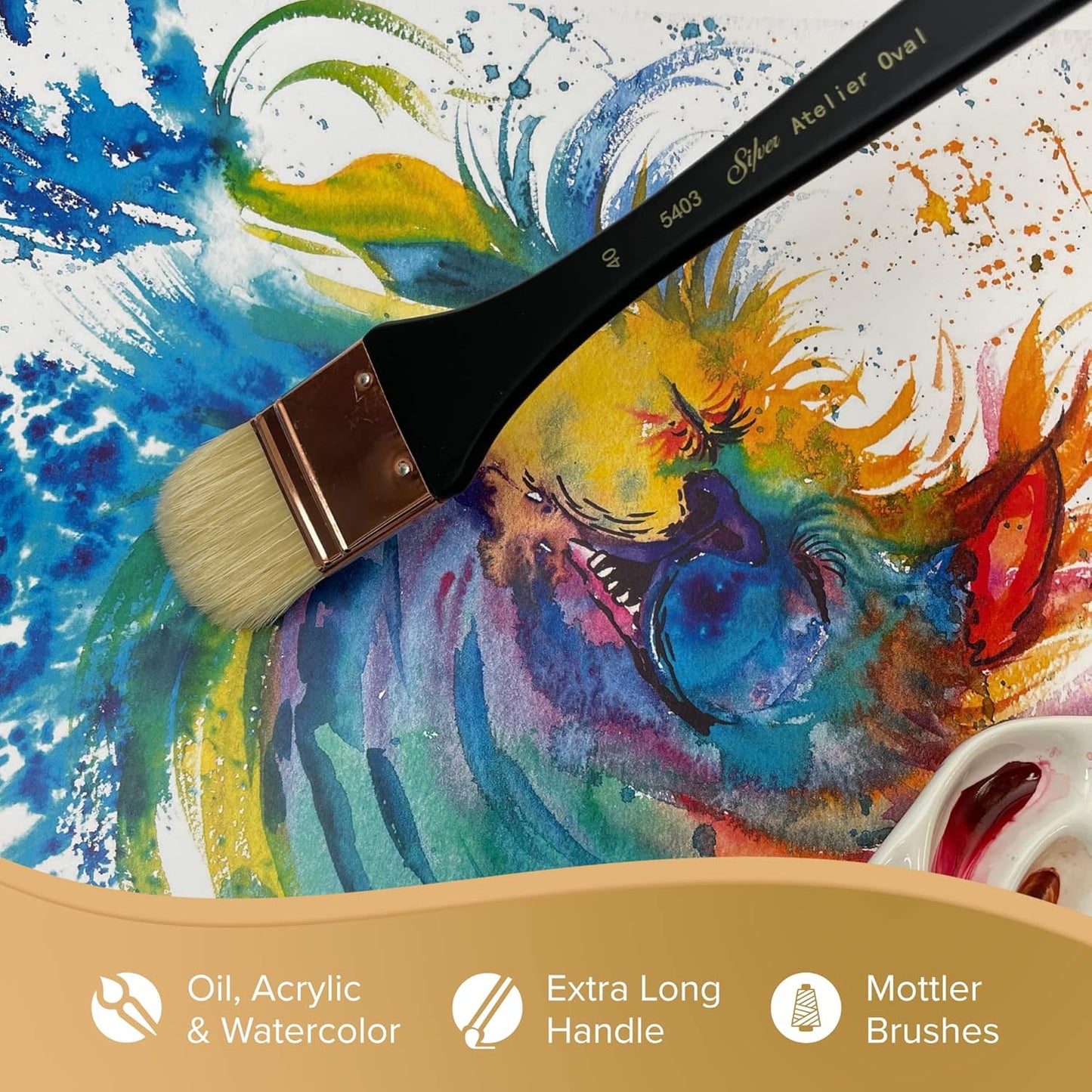 Silver Brush Limited 5403-30 Silver Atelier Oval Hog Bristle Mottler Brush, Size 30, Extra Long Handle