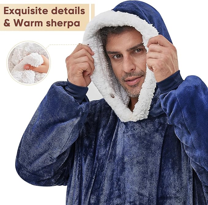 yescool Wearable Blanket Hoodie, Flannel Sherpa Fleece Blanket Sweatshirt for Adults Women Men,One Size Fits All