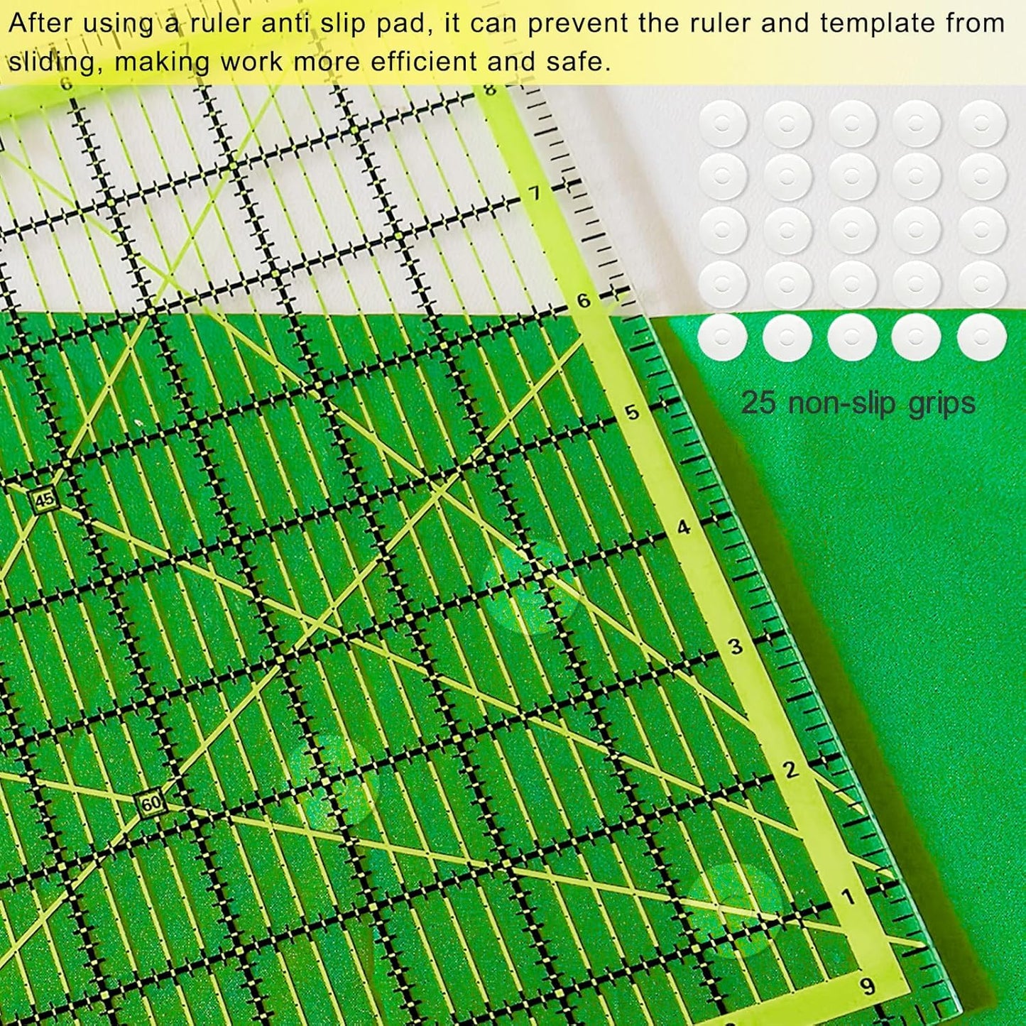 Quilting Rulers, Acrylic Quilt Ruler,4 Square Fabric Cutting Ruler (4.5"X4.5", 6"X6", 9.5"X9.5", 12.5"X12.5"), Quilting Templates with Non Slip Rings. (Yellow)