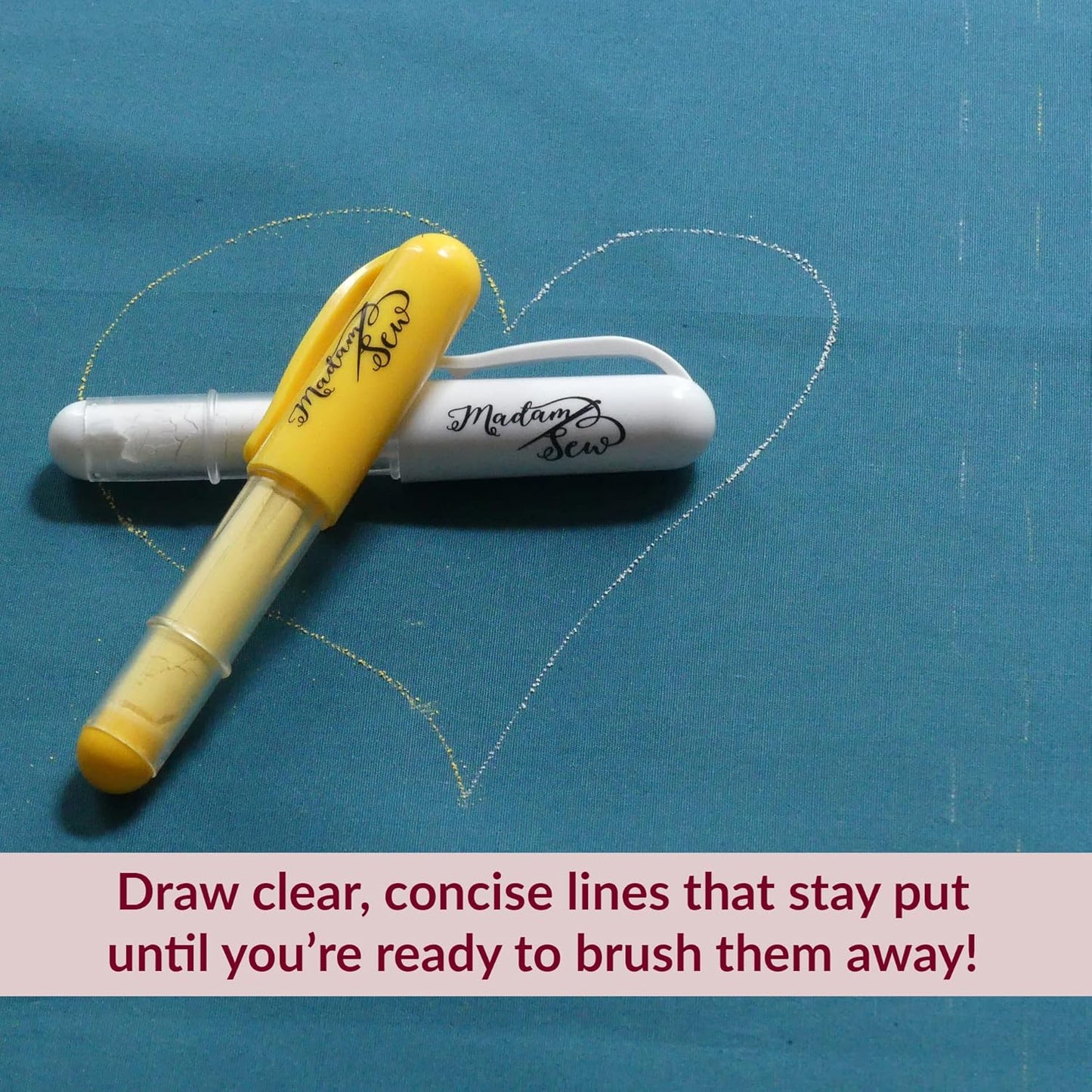 Madam Sew Fabric Chalk Markers for Sewing & Quilting | Refillable Tailors Chalk for Fabric Marking with Dosing Wheel | Ideal for Marking on Cotton, Knit, Suede (White)