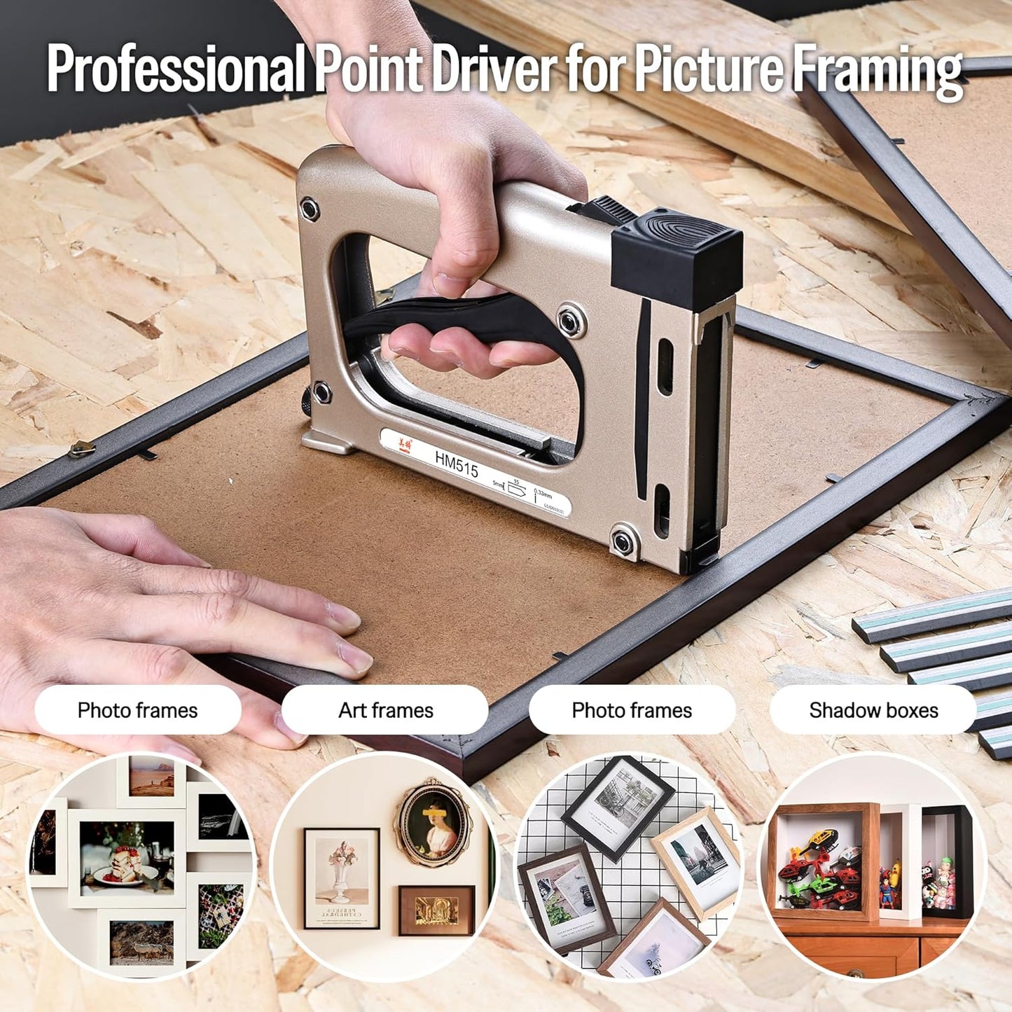 meite Point Driver HM515 Manual Tool with 1000-Count Flexible Point Nails, Picture Framing Tool for DIY Crafts, Frame Point Driver, Picture Frame Stapler/Nailer/Tacker