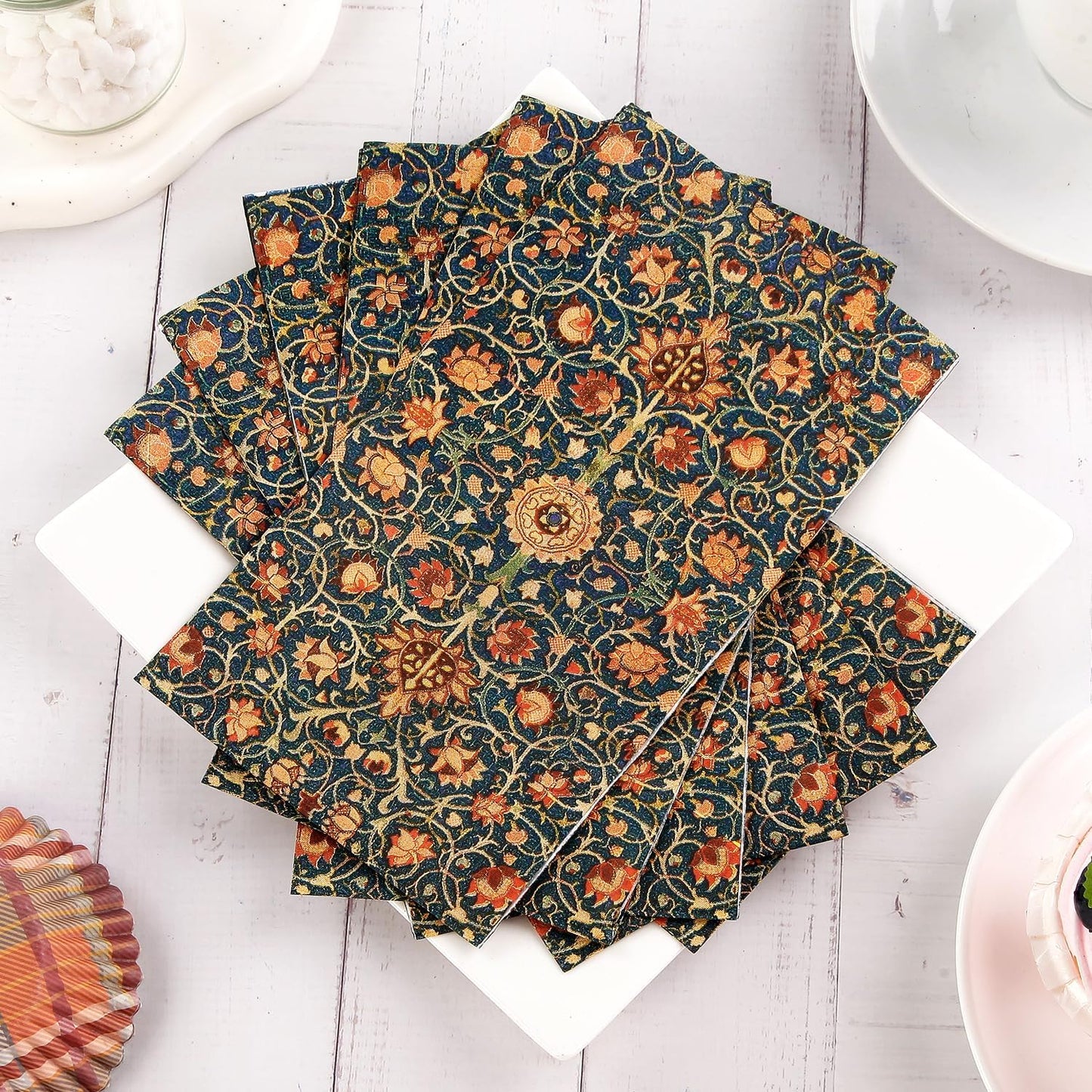 100 Pack William Morris Guest Napkins Vintage Floral Blue Paper Napkins Disposable Paper Hand Towels Dinner Baby Shower Party Supplies Decorative Napkins - 4.3 X 7.8 Inches