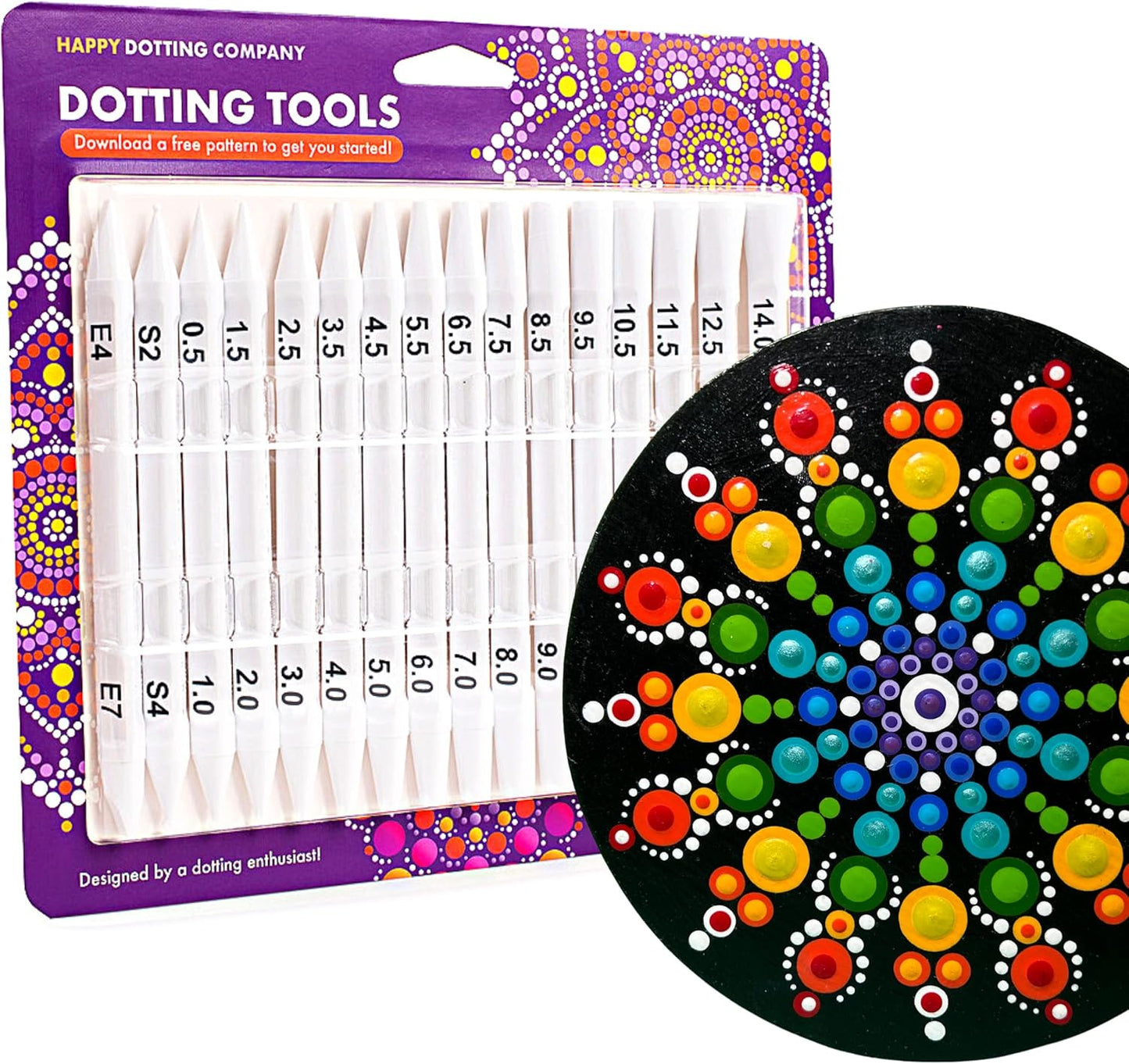 Dotting Tools for Painting Mandalas - Happy Dotting Company - 16pc Double Ended Super Set for Mandala dot Art - Includes Stylus - Unique Ellipse Tool - for Painting Rocks DIY Stone Craft and Canvas