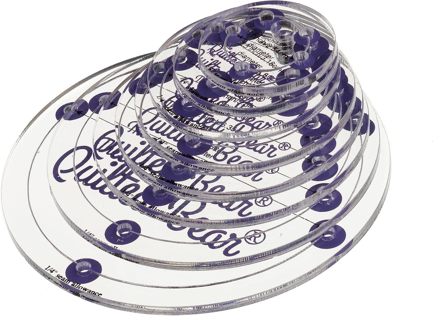 The Quilted Bear Circle Quilting Templates – 8 Clear Non-Slip Acrylic Quilt Templates for Precise Fabric Cutting & Stress-Free Machine Quilting - Ideal for Quilt & Sewing Supplies (¾–3")